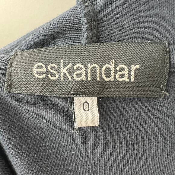 Eskandar Blue Hoodie Pima Cotton Pockets Draped Sleeve Hooded Top Classic Size 0 - Picture 8 of 10